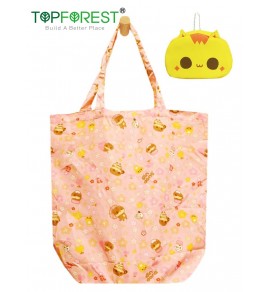  A18019 癲噹插畫白色忙忙貓頭環保摺疊收合購物袋 環保袋 附鏈扣可扣手袋背包 